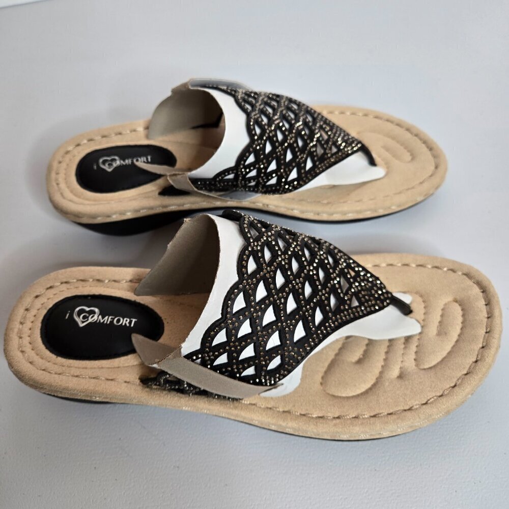 I Love Comfort Erika Black Thong Flat Wedge Sandal Sz 9M - Picture 5 of 7